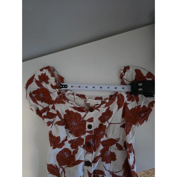 Monteau LA Sz S Cropped Off Shoulder Linen Blend Floral Top Smock Back Top Cute - Picture 6 of 7